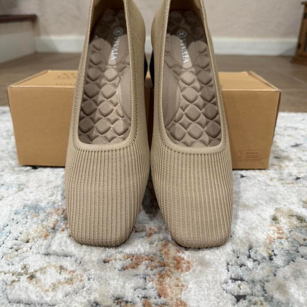 Vivaia Melody Pro Square Toe Chunky Heel in Almond - Picture 2 of 5